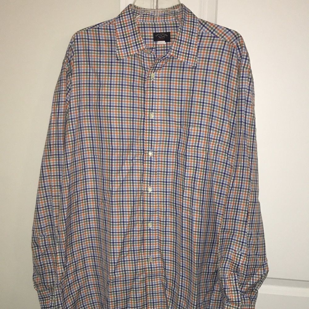 Paul & Shark Yachting Button down LS Shirt Blue Green Orange white check shirt